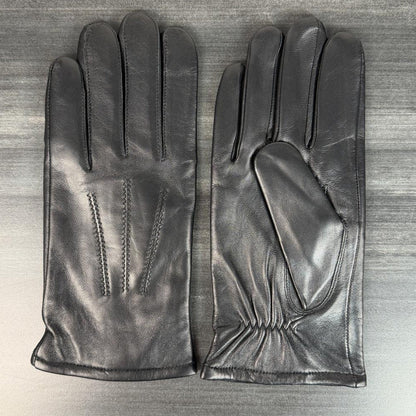 Men's Black Sheepskin Leather Gloves with Wool Blend Lining