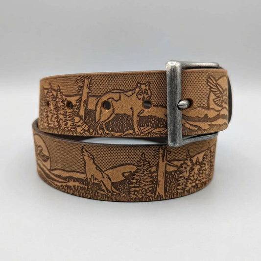 Keldon Men's Embossed Leather Belt with Wildlife Scene