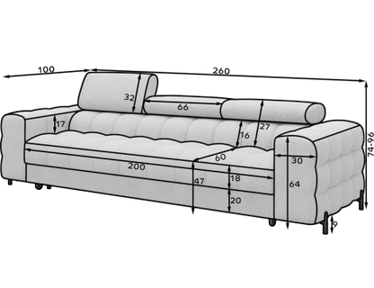 Festello 3 Seater Sleeper Sofa - Light Grey