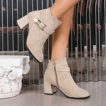Women’s Chunky Heel Ankle Combat Boots – Solid Color Plus Size Fall & Winter Fashion Boots
