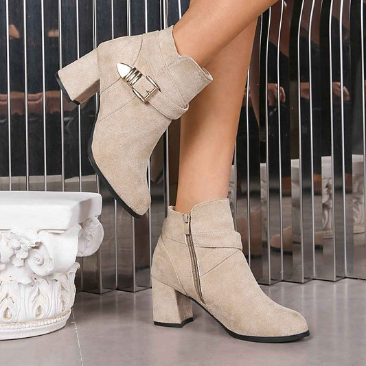 Women’s Chunky Heel Ankle Combat Boots – Solid Color Plus Size Fall & Winter Fashion Boots