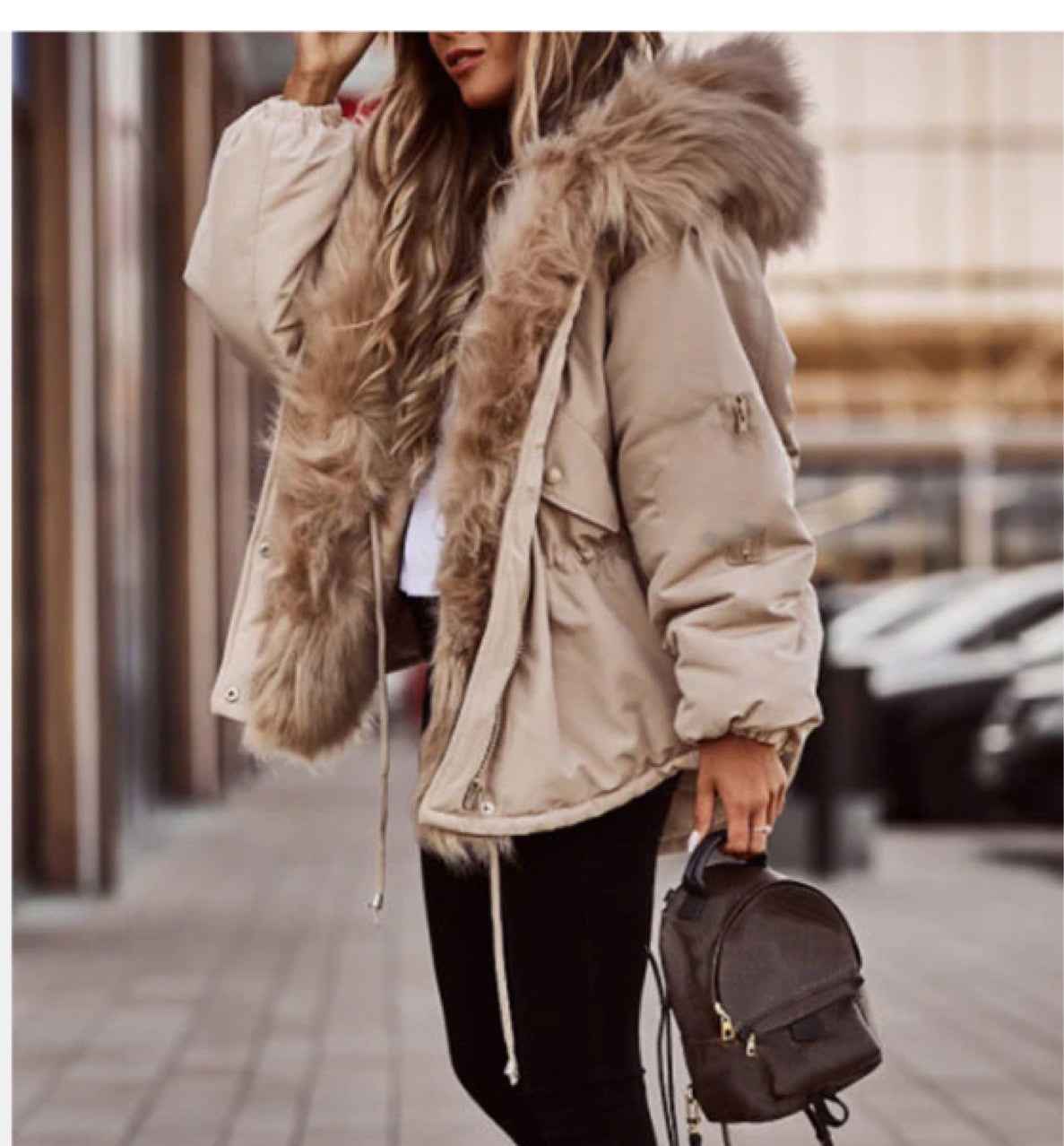 Ladies New Fur Collar Parka Cotton-Padded Jacket