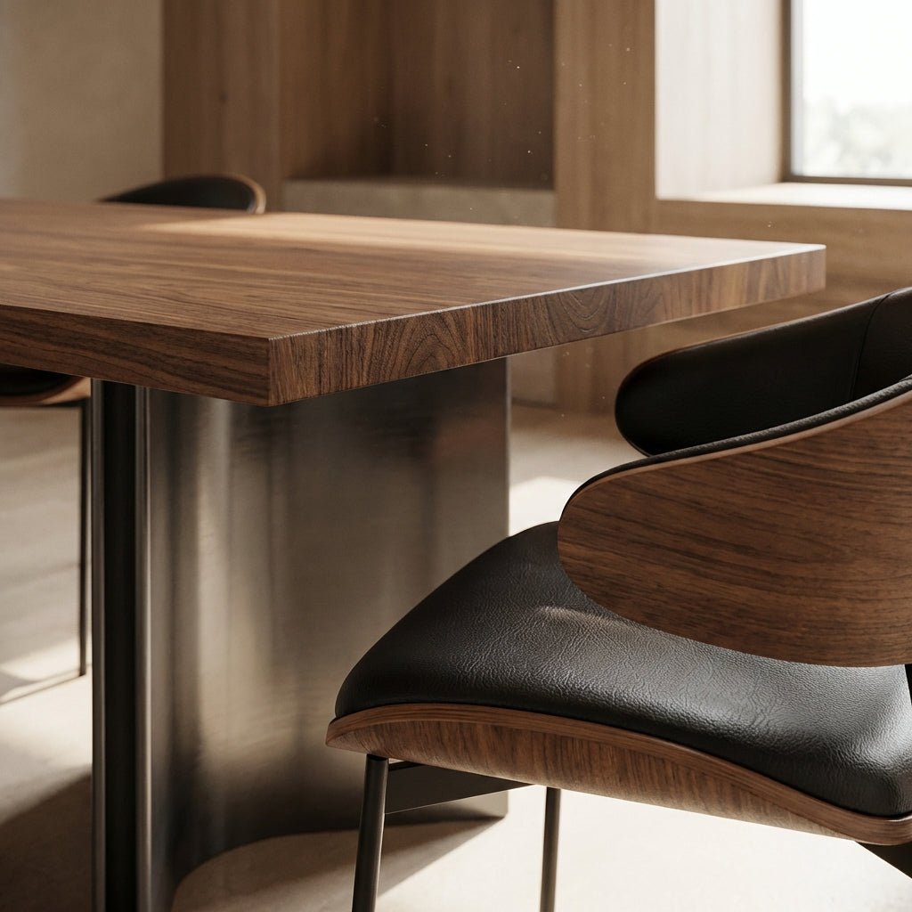 Aero Curve Walnut & Leather Dining Set with 6 Chairs