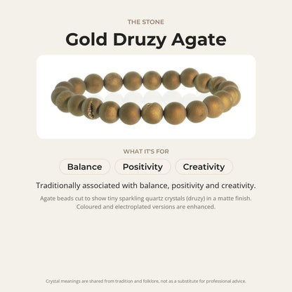 Agate Druzy Electroplated Gold Round Bracelet - 8mm (Enhanced)