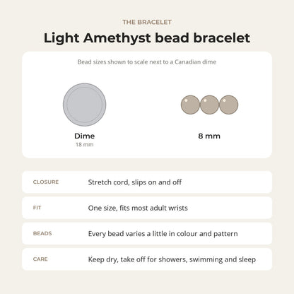 Amethyst Light Purple Round Bracelet - 8mm