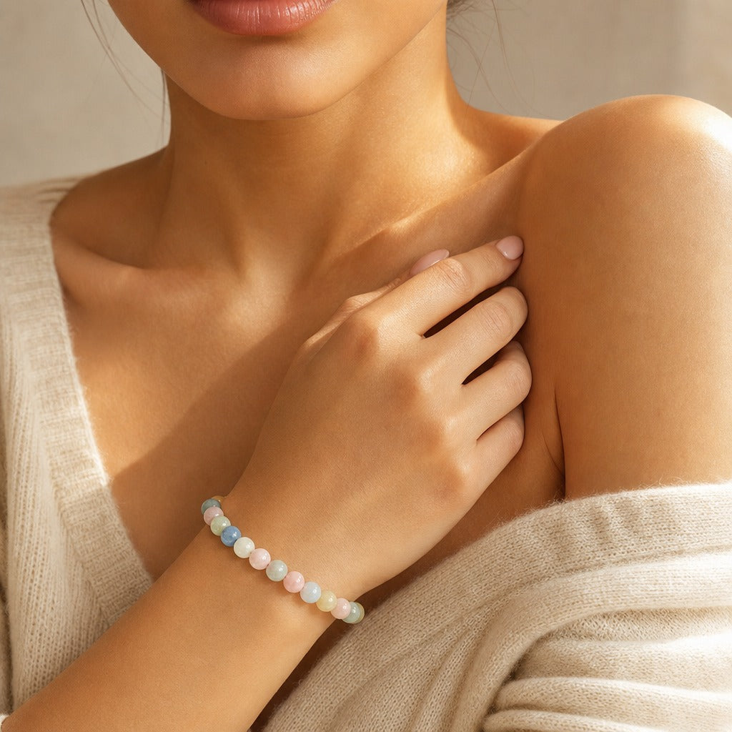 Aquamarine Morganite Bead Bracelet