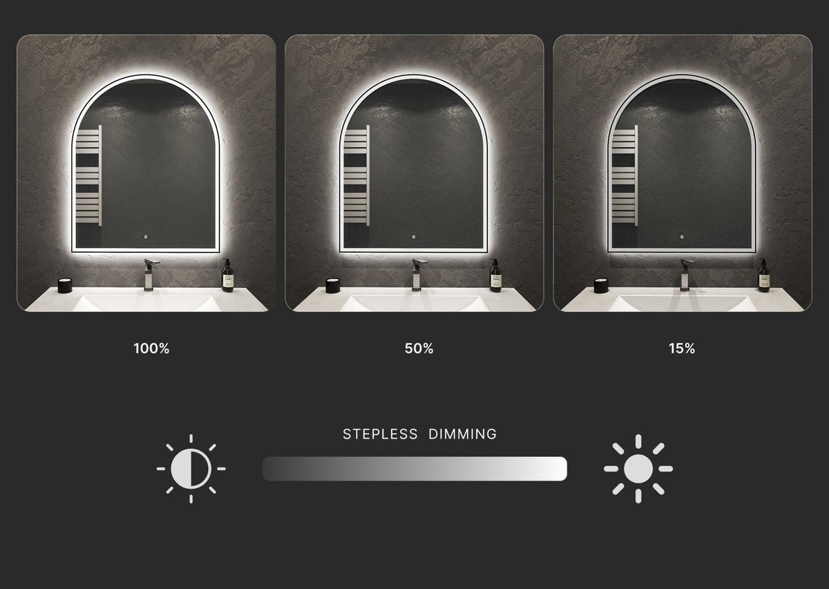 30" x 36" Arched LED Bathroom Mirror with Black Metal Frame