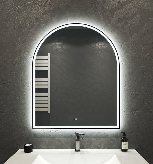 30" x 36" Arched LED Bathroom Mirror with Black Metal Frame