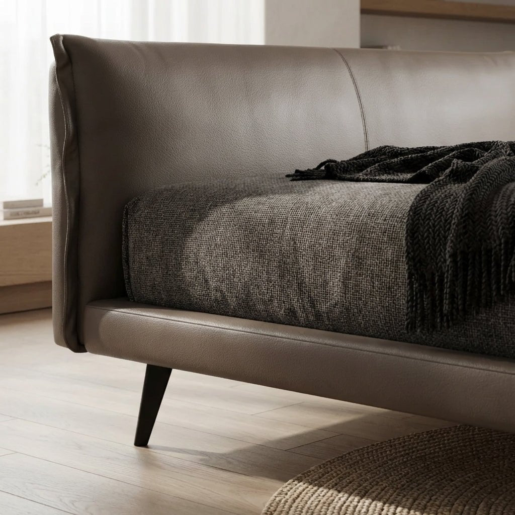 Aries Minimalist Brown Leather Bed