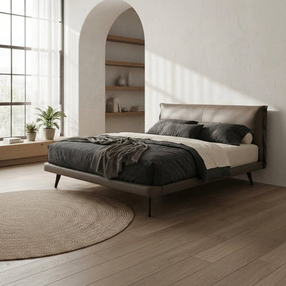 Aries Minimalist Brown Leather Bed