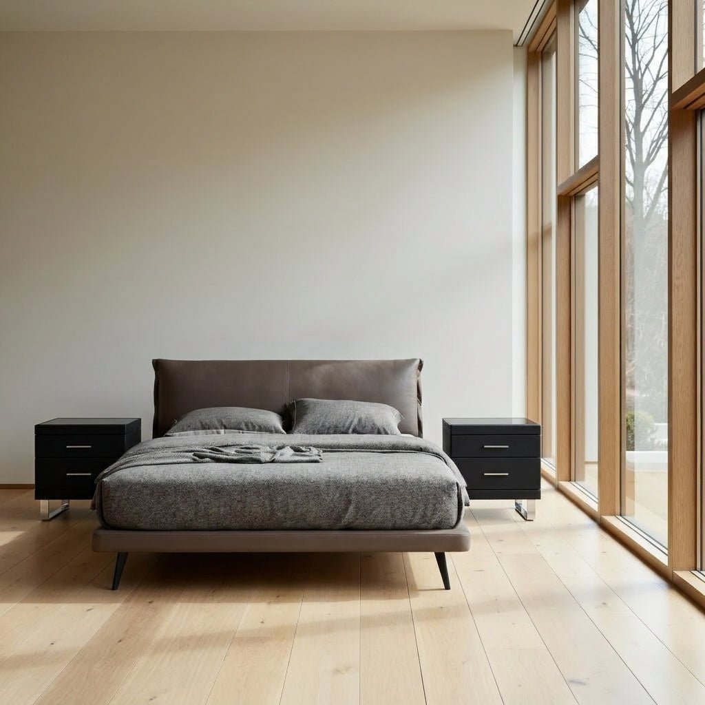 Aries Minimalist Brown Leather Bed