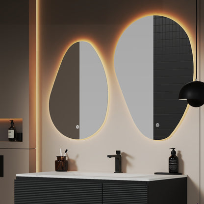 Asymmetrical Backlit LED Bathroom Mirror, Wave Sensor – 20"x28" / 24"x32"
