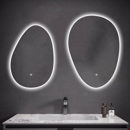 Asymmetrical Backlit LED Bathroom Mirror, Wave Sensor – 20"x28" / 24"x32"