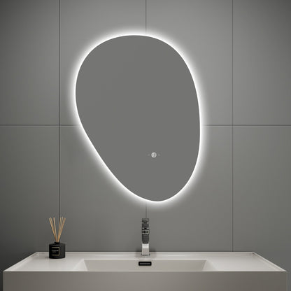 Asymmetrical Backlit LED Bathroom Mirror, Wave Sensor – 20"x28" / 24"x32"