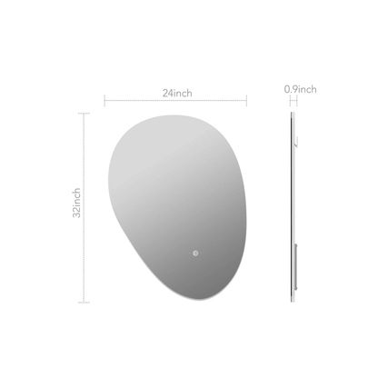 Asymmetrical Backlit LED Bathroom Mirror, Wave Sensor – 20"x28" / 24"x32"