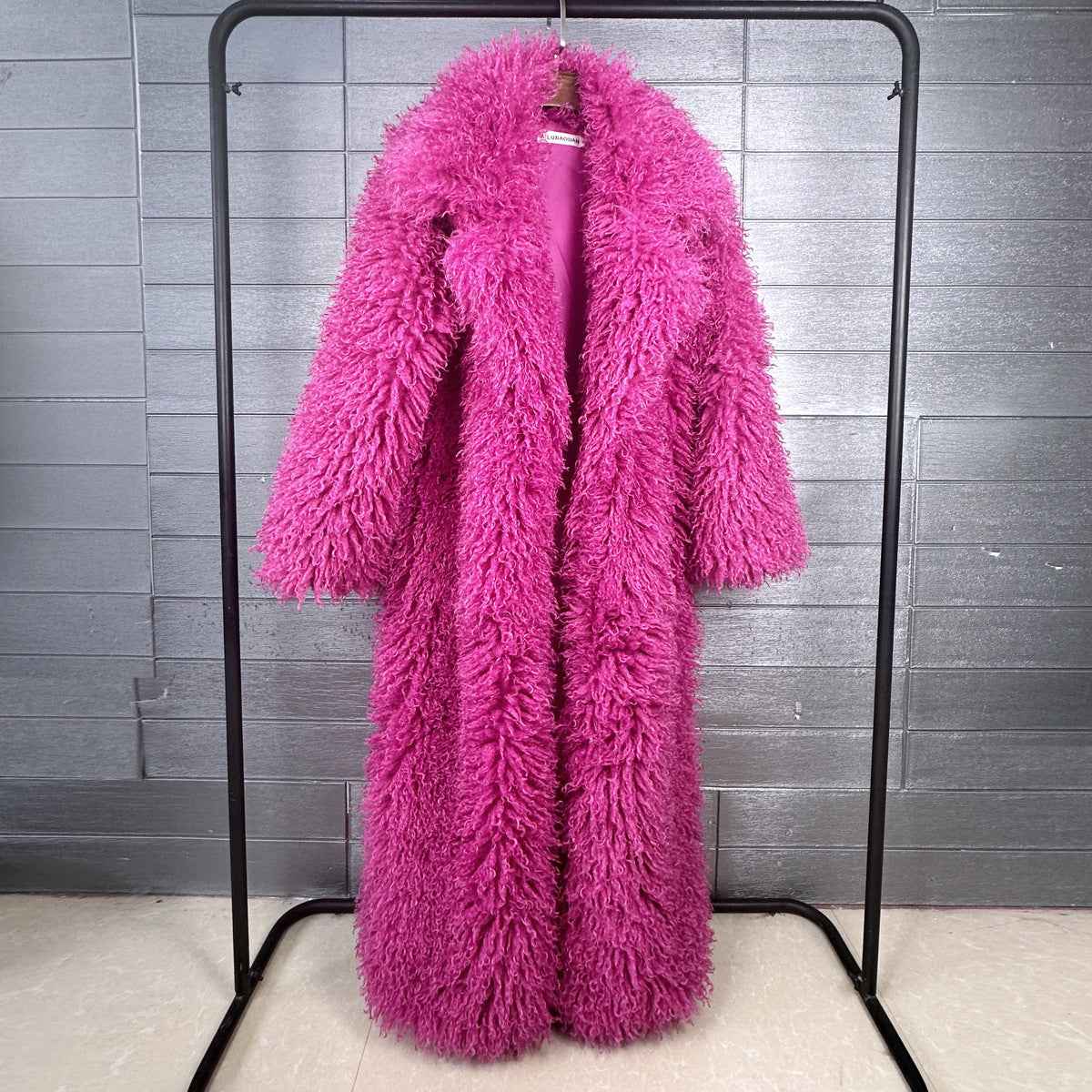Women's Elongated Faux Fur Coat with Tailored Lapel