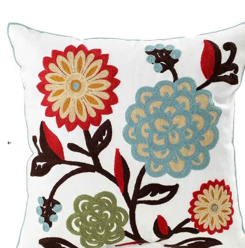 Decorative Floral Embroidered Pillow Cover