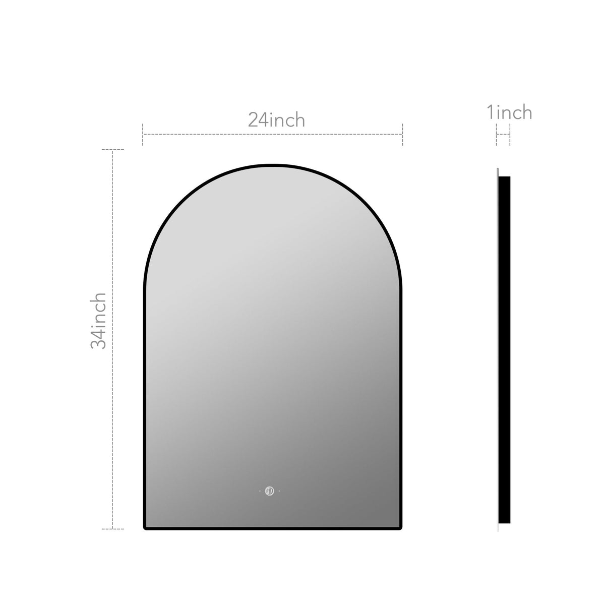24" x 34" Arched LED Bathroom Mirror, Backlit Frame, Motion Sensor, Anti-Fog – Black / Brush Gold