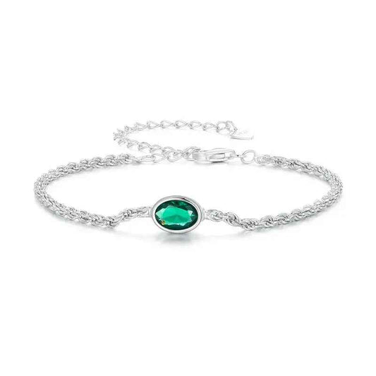 Sterling Silver Chopin Bracelet with Green Zircon – Adjustable