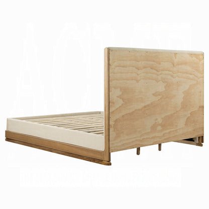 Yami Wood Detail Upholstered Platform Bed - Beige Oak