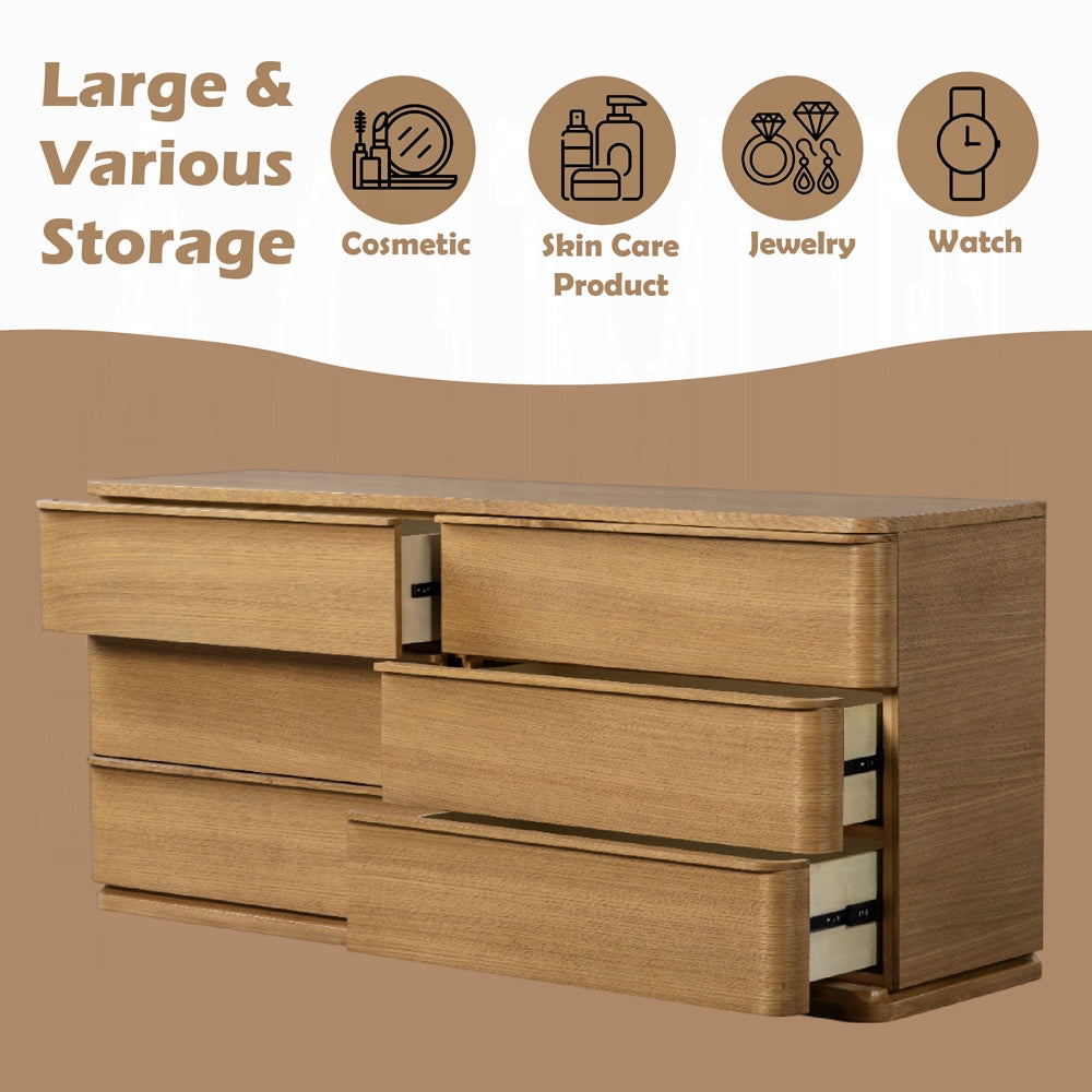 Yami 6 Drawer Wide Wooden Dresser - Beige Oak