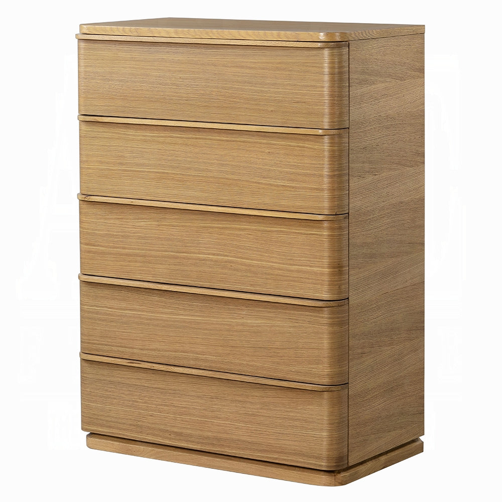 Yami 5 Drawer Tall Wooden Chest - Beige Oak