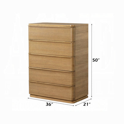 Yami 5 Drawer Tall Wooden Chest - Beige Oak