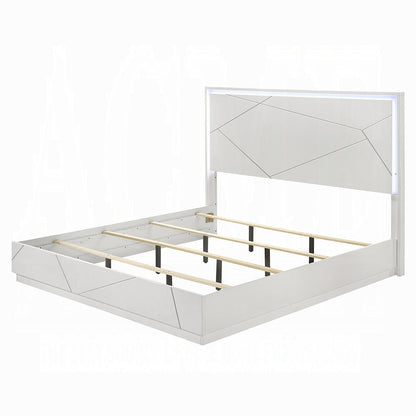 Pearl High Gloss LED Headboard Bed - White