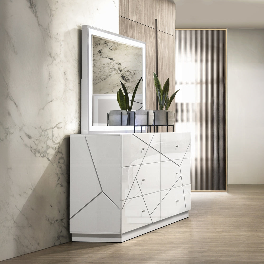 Pearl High Gloss LED Dresser Mirror - White