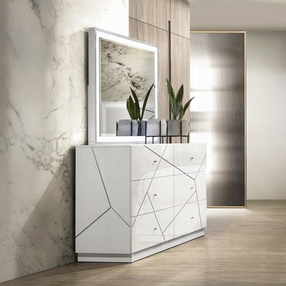 Pearl High Gloss LED Dresser Mirror - White