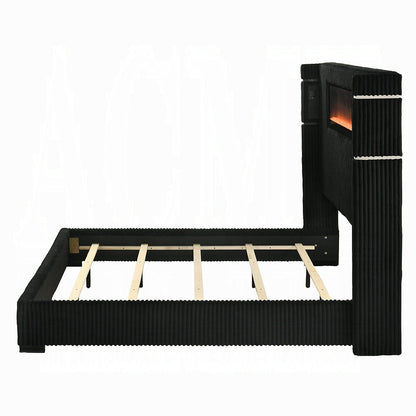 Obsidian Smart Platform Bed with LED/ Fireplace/Reading Light/Speaker/Bluetooth/USB - Black