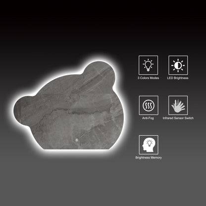 40" x 32" Bear Glow LED Bathroom Mirror, Wave Sensor, Anti-Fog, Dimmable