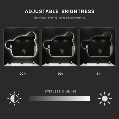 40" x 32" Bear Glow LED Bathroom Mirror, Wave Sensor, Anti-Fog, Dimmable