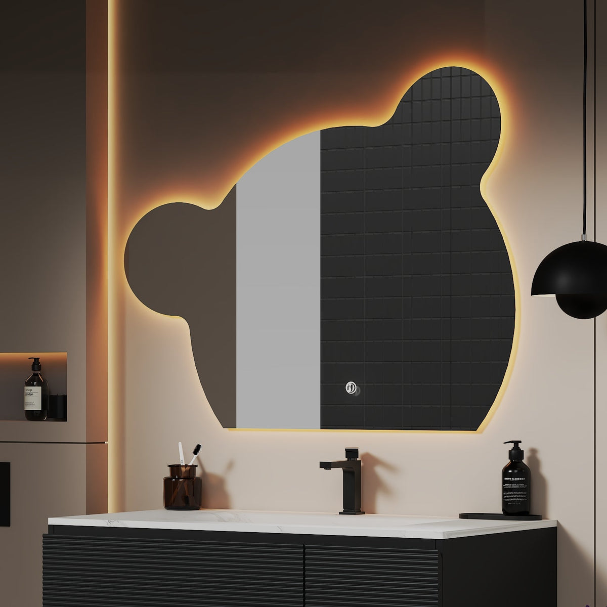 40" x 32" Bear Glow LED Bathroom Mirror, Wave Sensor, Anti-Fog, Dimmable