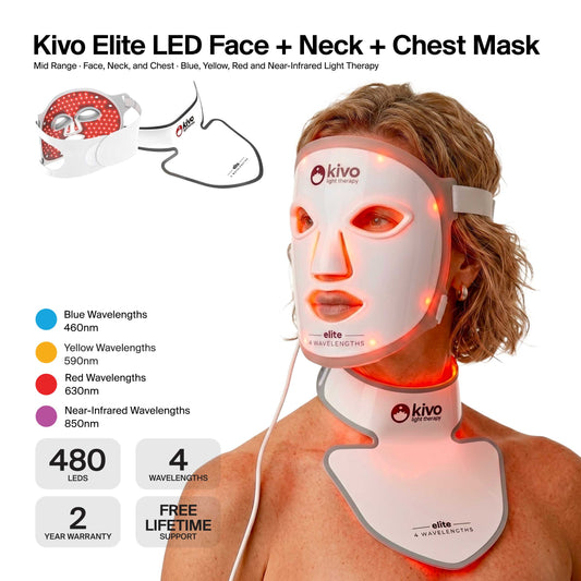 Kivo Elite Face + Neck + Chest: Blue, Yellow, Near-Infrared, and Red LED Light Therapy System