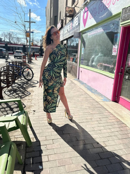 Big Buds One-Shoulder Slit Maxi Dress