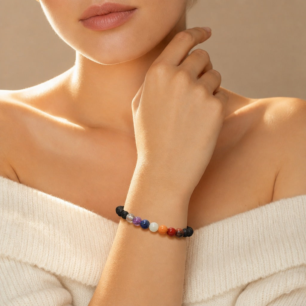 Black Lava Chakra Bracelet - 8mm