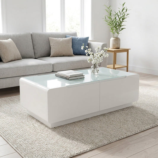 BT18 Rechteckiger Couchtisch mit Glasplatte & Ablagefläche
