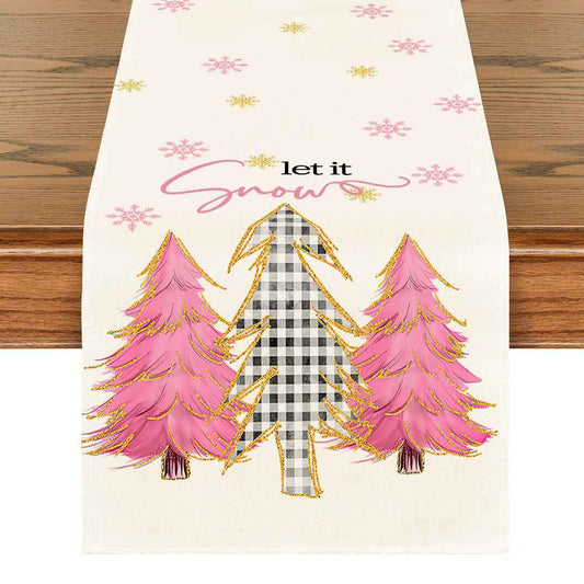 Christmas Table Runner - Snowflake & Tree Holiday Table Decoration