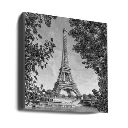 Wandbild PARIS Eiffelturm & Seine – Monochrom