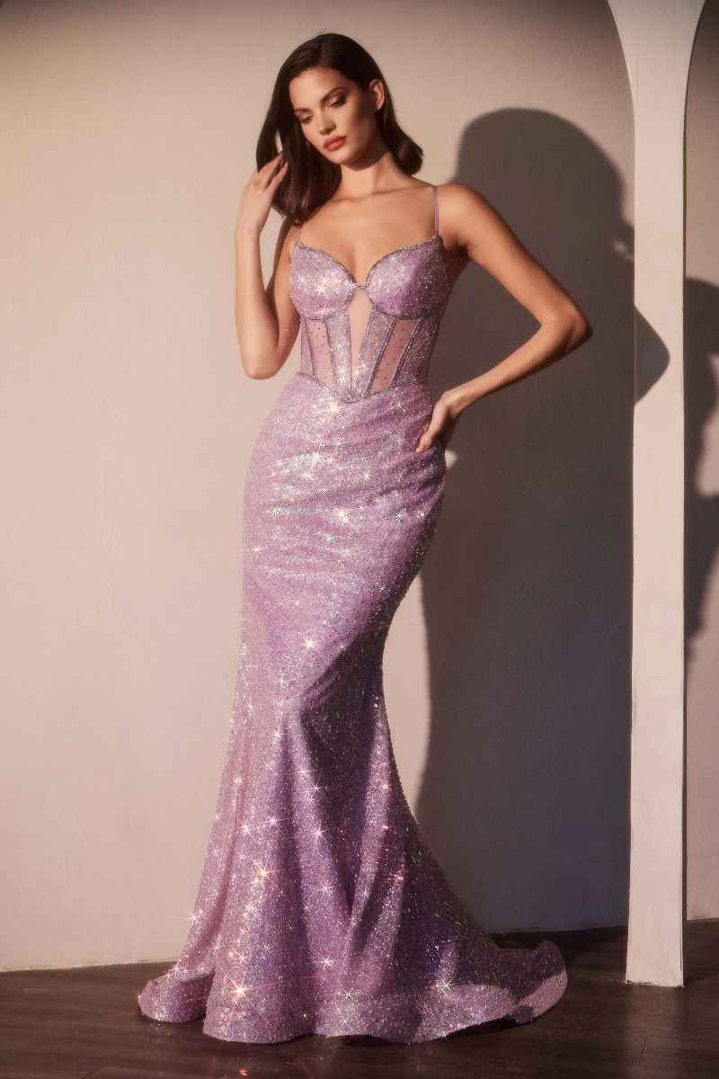 FLARE SEQUIN CORSET BACK GOWN