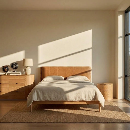 Colin Top-Grain Leather Bed with Matching Nightstand and Dresser