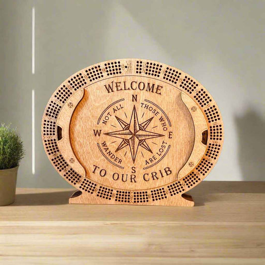 Personalized 4-Track  Cribbage Board – Handcrafted, Custom Engraved & Stand-Up Display
