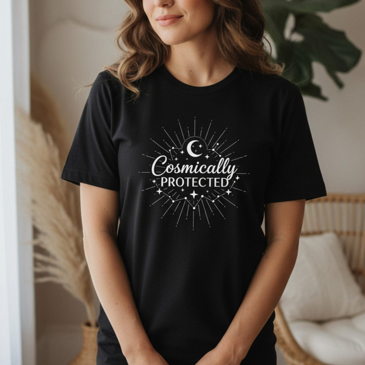 Cosmically Protected T-Shirt | Celestial Graphic Tee for Women | Spiritual Gift