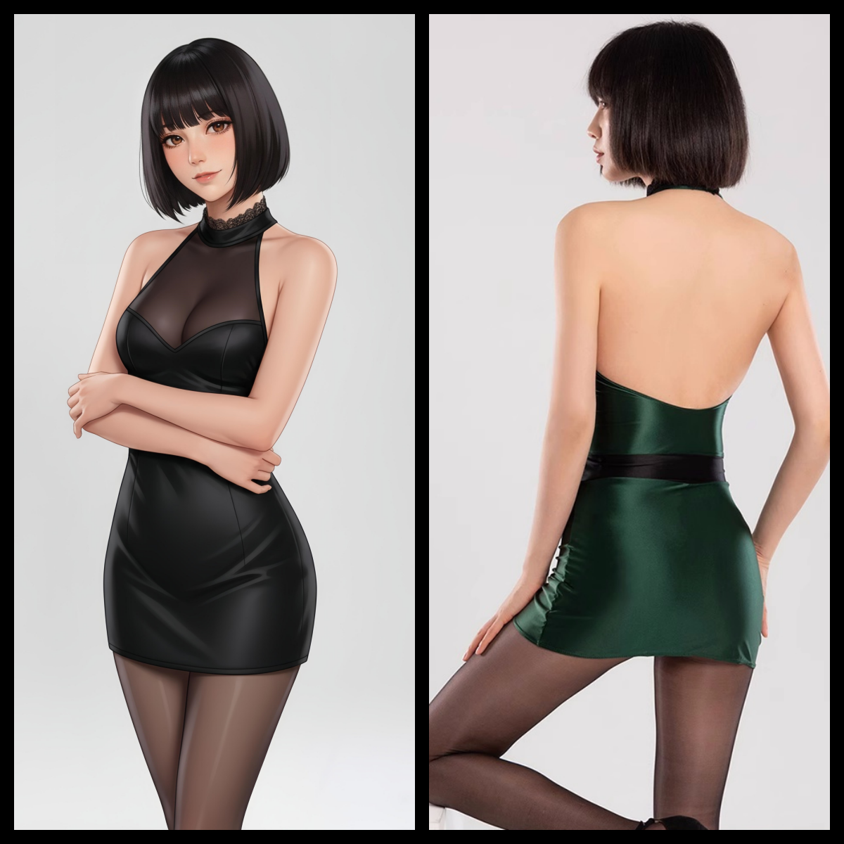 Satin Spandex Halter Sleeveless Short Dress Lingerie