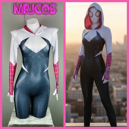Super Hero Spider Gwen Cosplay Full Bodysuit Halloween Costume Zentai