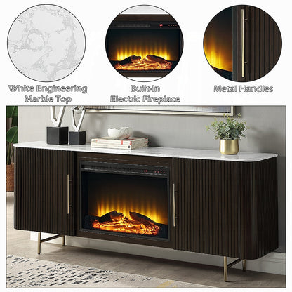 Laffery Faux Marble 70" TV Stand/Fireplace - Espresso