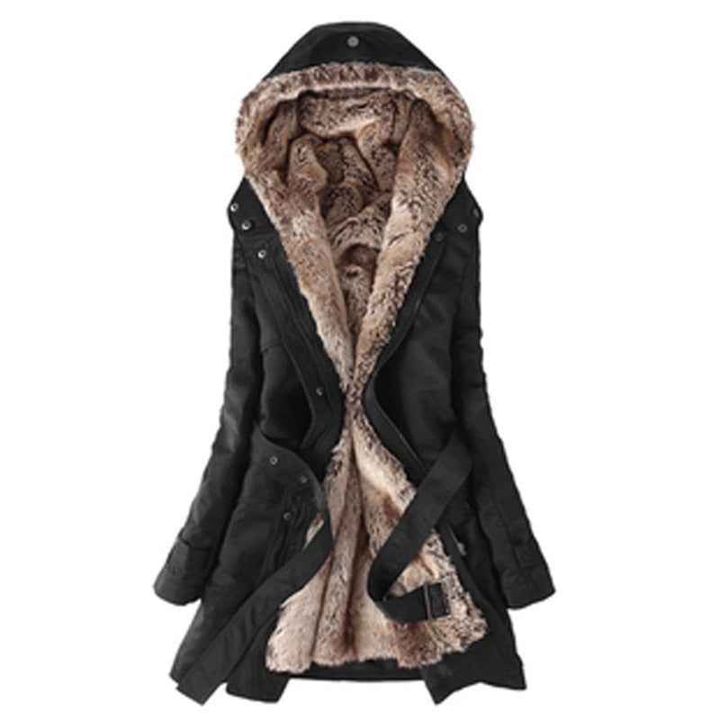 Women's Wool-Lined Mid-Length Cotton Coat – Detachable Lining Long-Sleeve Outerwear