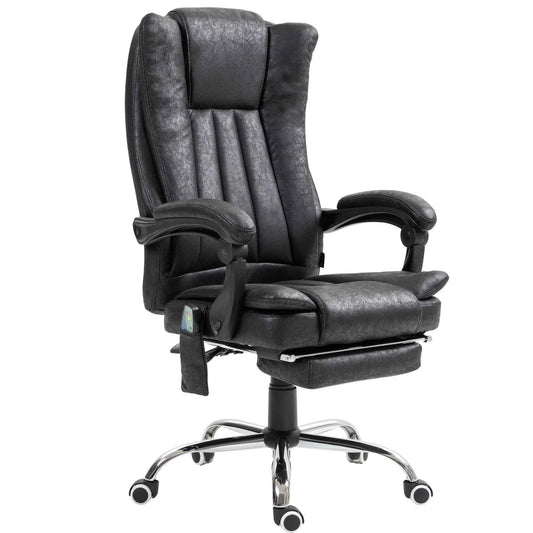 Black 6-Point Vibration Massage Office Chair – Microfiber Recliner with Retractable Footrest (United States & Canada Delivery Only)