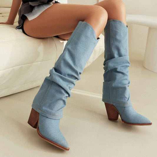 Women's Vintage Cowboy Boots – Pointed Toe Chunky Heel High Tube Fashion Boots